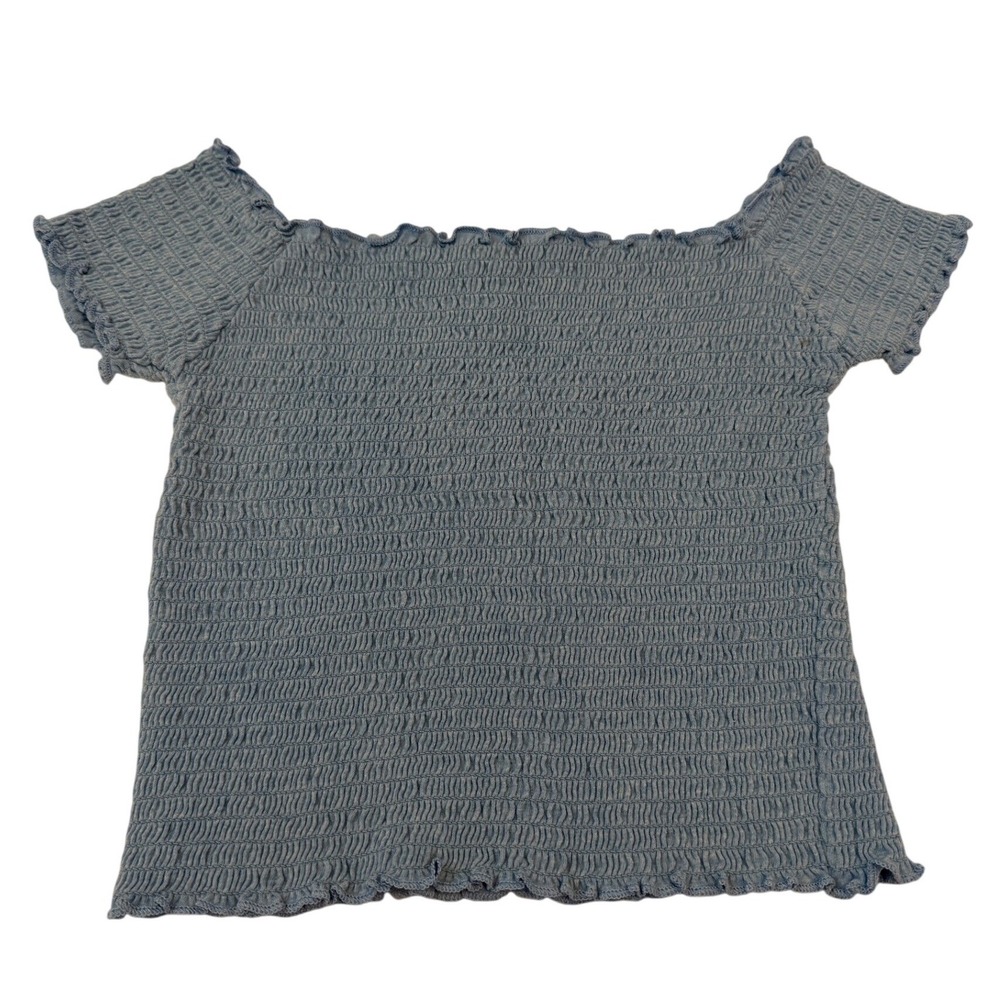 Wet Seal Blue Smocked Ribbed Crop Top Short Sleeve Y2K Medium